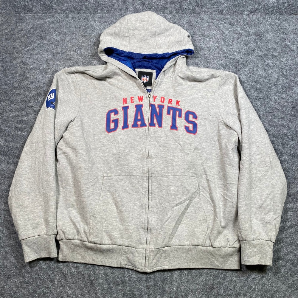 NFL New York Giants Full‎ Zip Hoodie Mens XXL Gray Blue Quilted Hood Sweatshirt